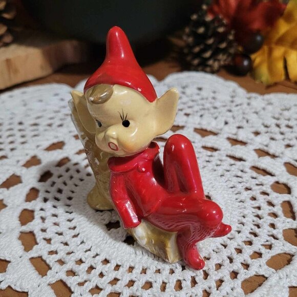 Kitsch Vintage Pixie Elf Gnome Porcelain Trinket Home Decor - Picture 6 of 8